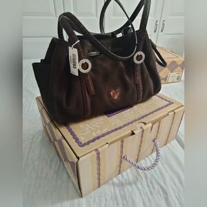 Brighton Brown Leather Shoulder Tote with Heart Accent